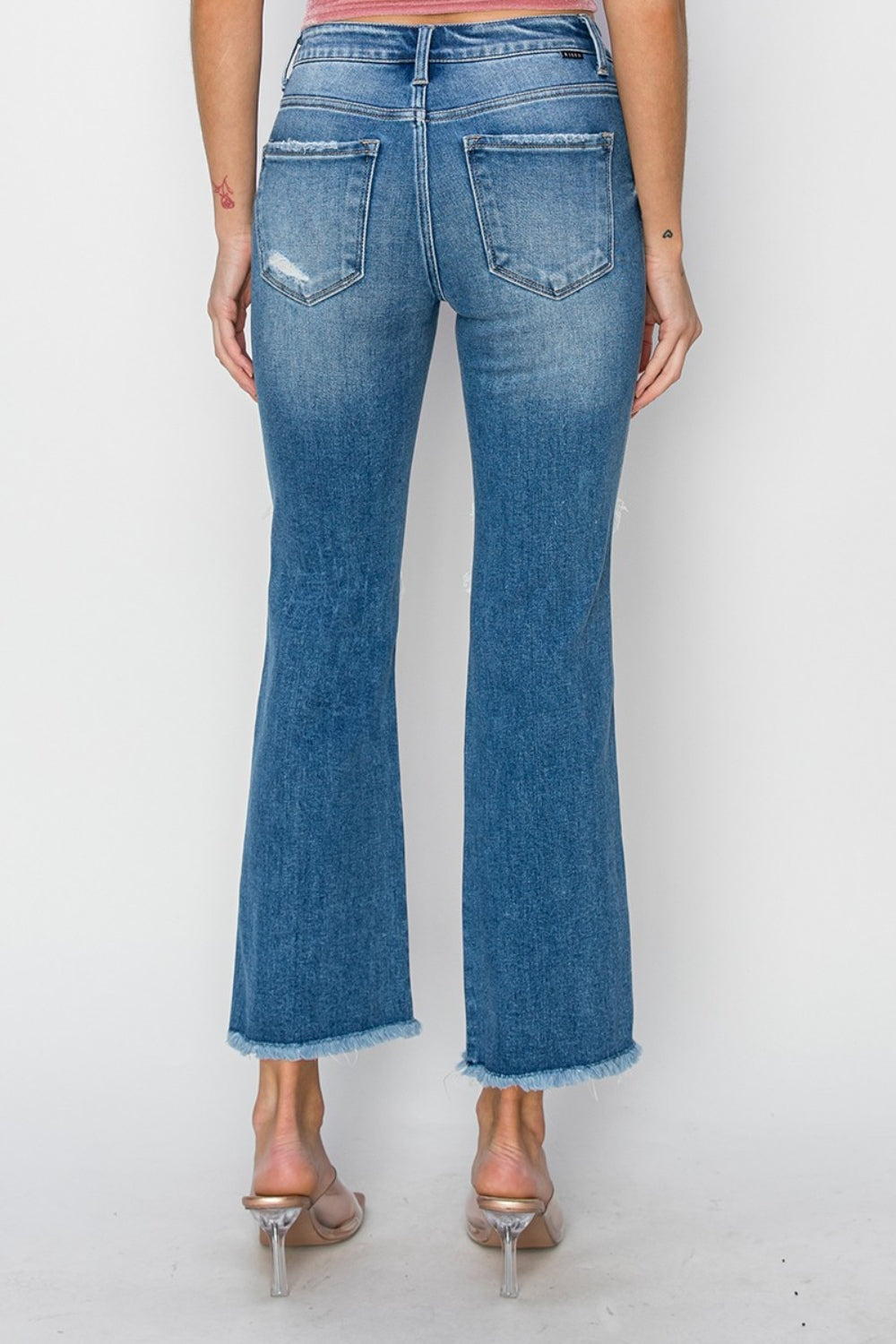 Stilla | Mellem Talje Distressed Afskåret Flare Jeans Mode