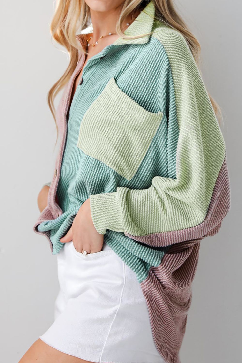 Stilla | Block Corded Button Up Shacket Mode