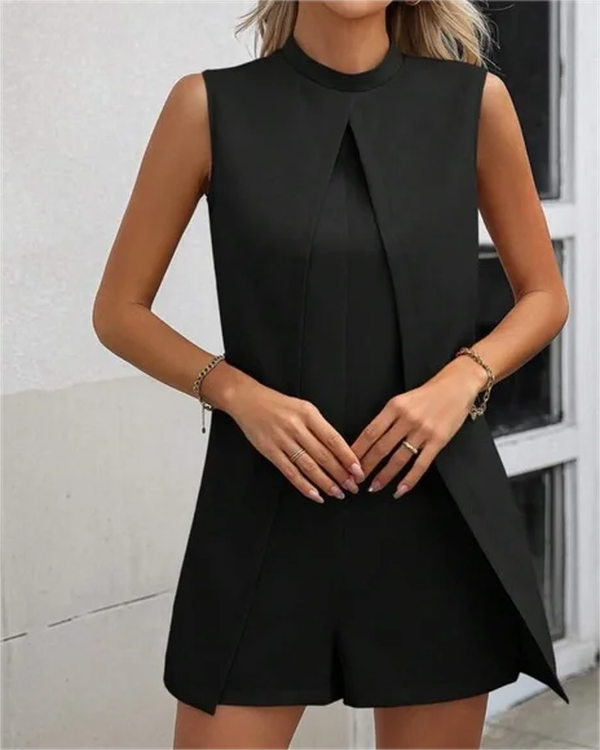 Stilla | Ærmeløs Playsuit med Cape-design Polyester Elegant & Moderne Online