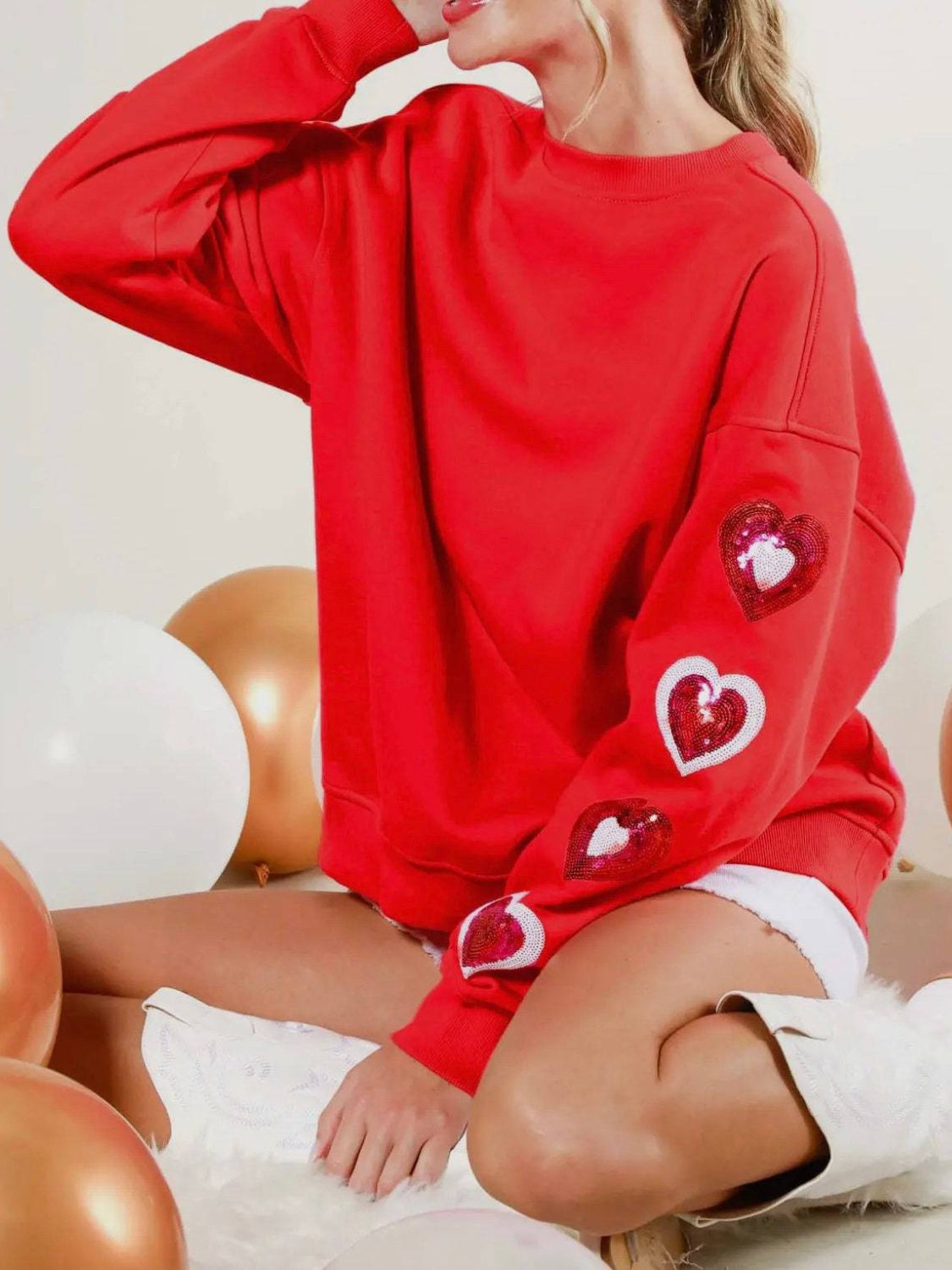 Stilla | Hjerte Rund Hals Faldet Skulder Sweatshirt Online nu