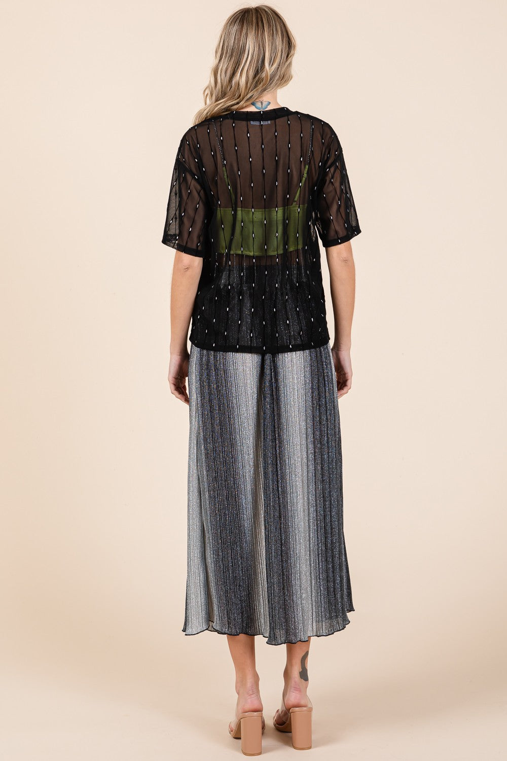 Stilla | Rund Hals Drop Shoulder Mesh Glitter Top Mode
