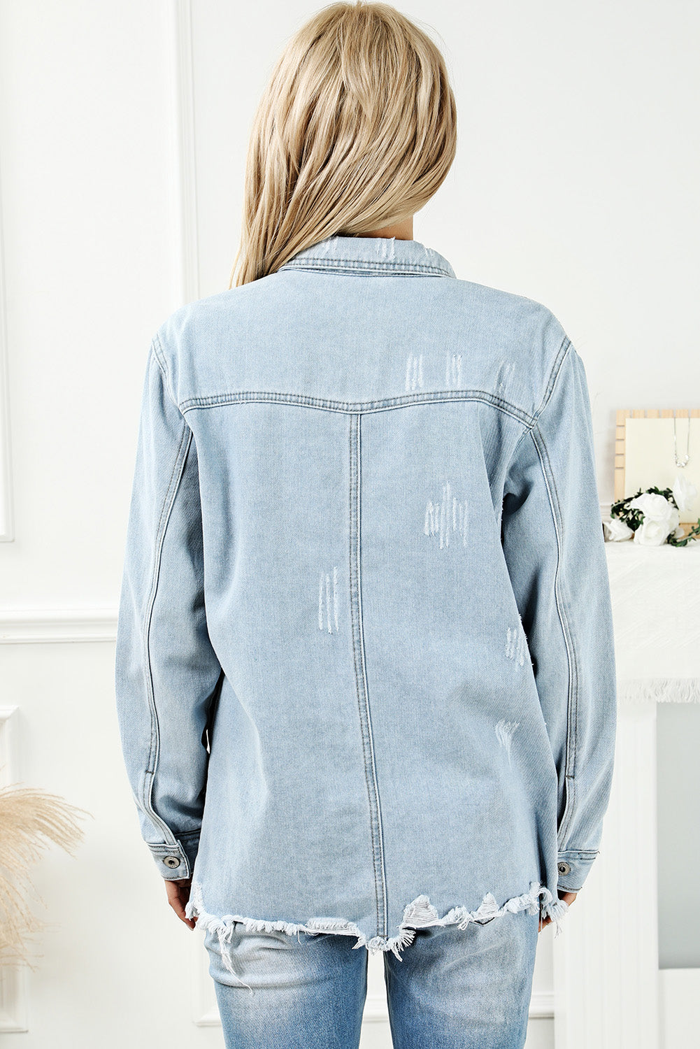 Stilla | Knap Op Frayed Hem Denim Jakke Online salg