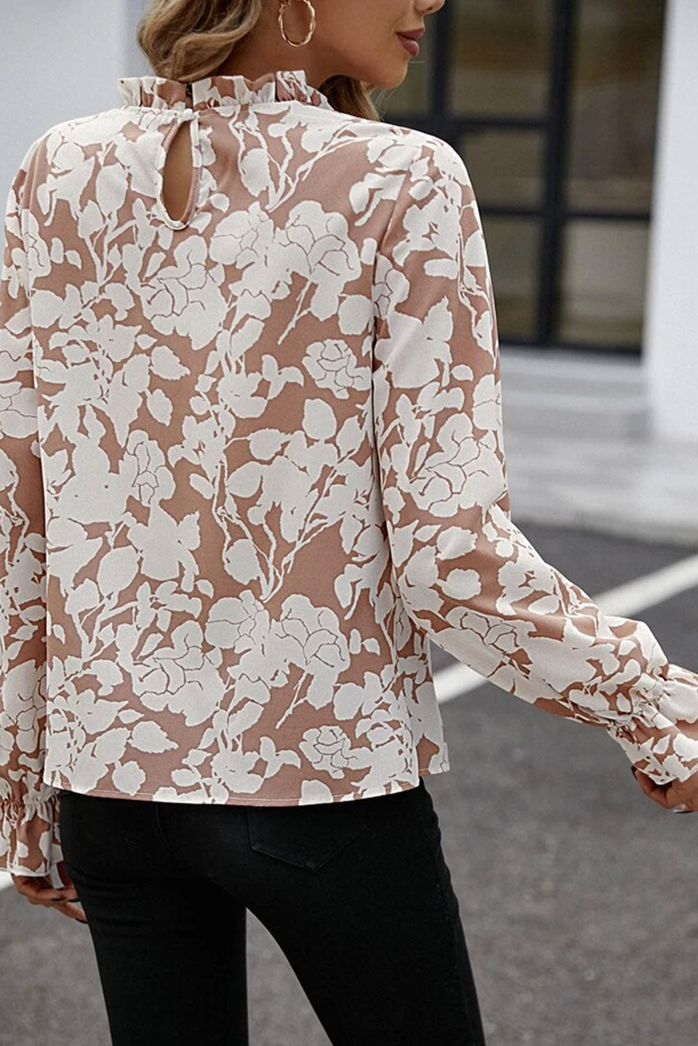 Stilla | Floral Tryk Mock Neck Ruffle Ærme Bluse Hot på udsalg