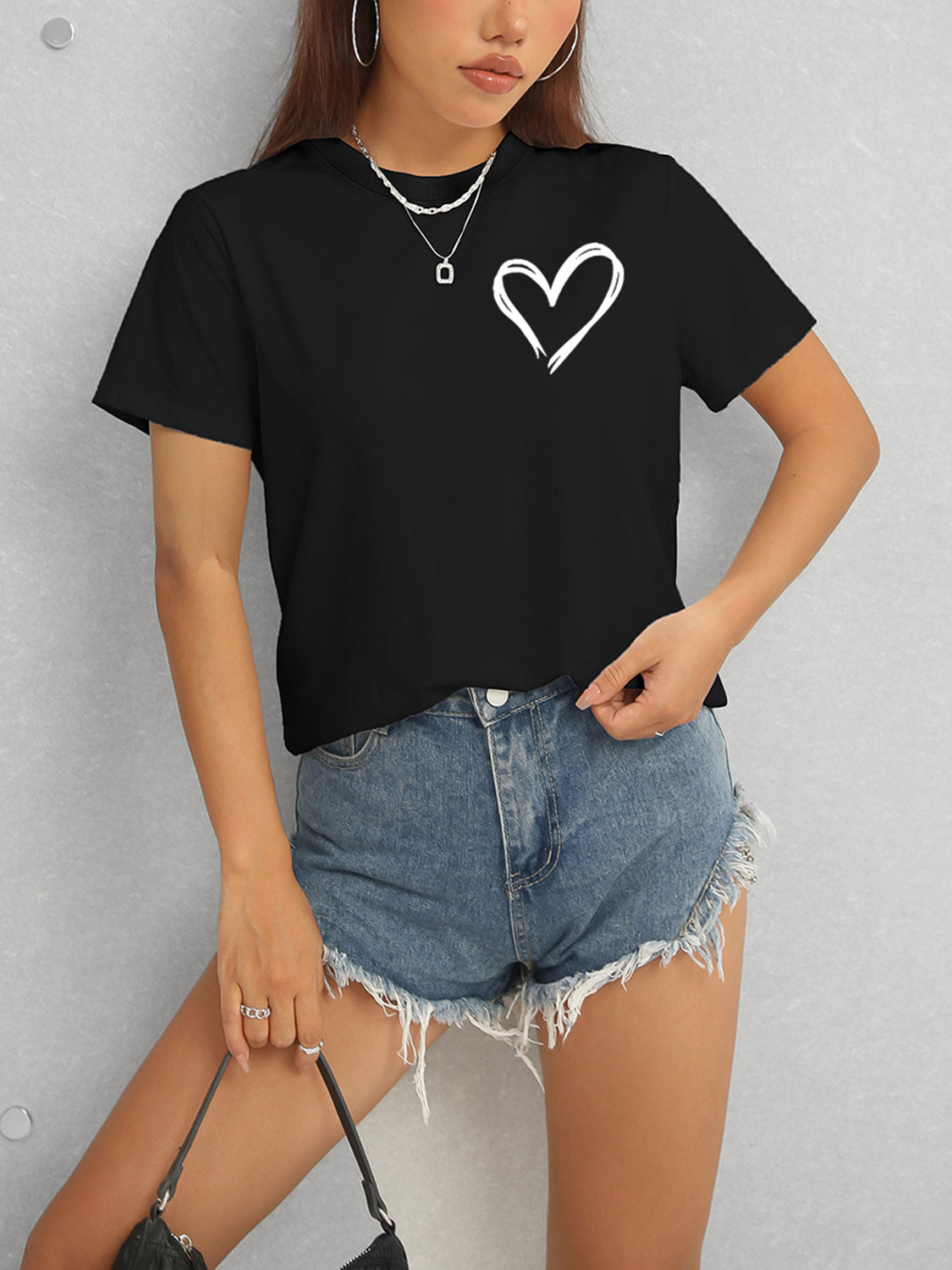 Stilla | Hjerte Rundhalset Kortærmet T-Shirt Online Hot Salg