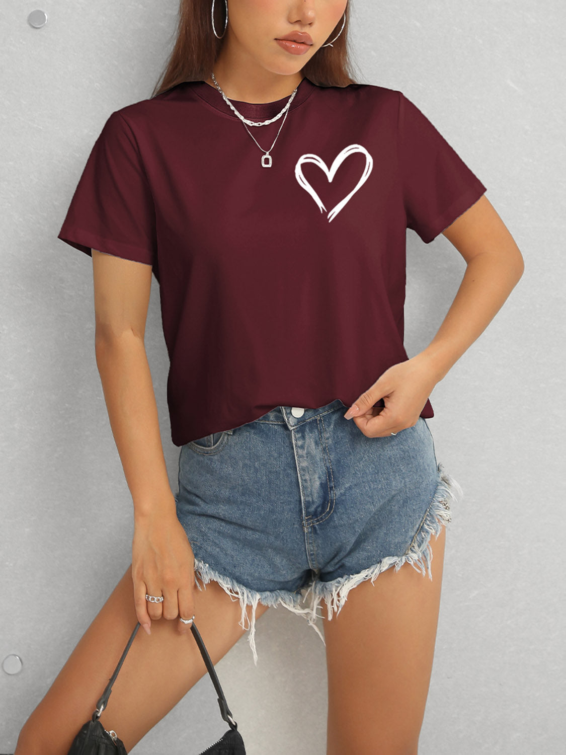 Stilla | Hjerte Rundhalset Kortærmet T-Shirt Online Hot Salg