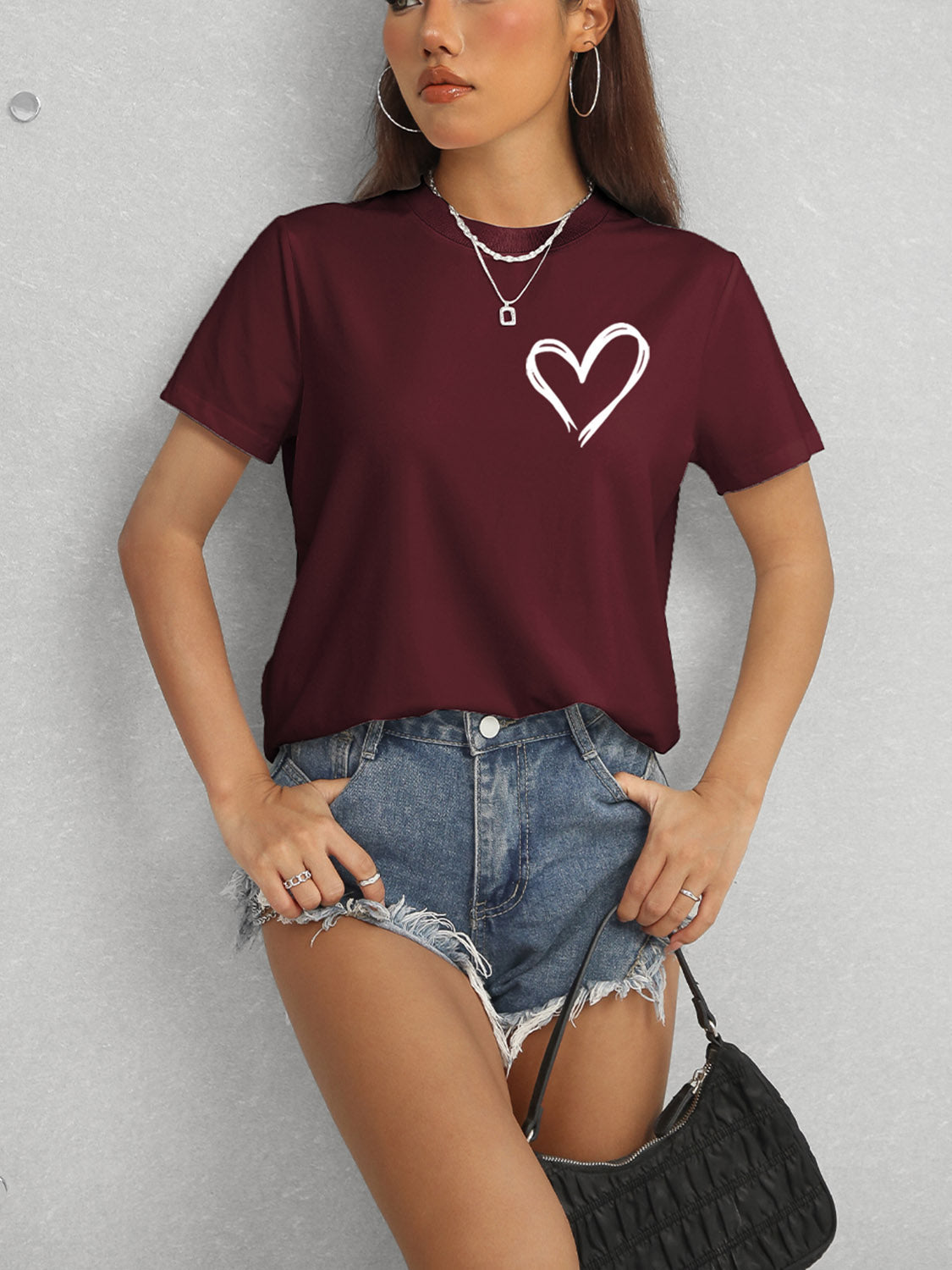 Stilla | Hjerte Rundhalset Kortærmet T-Shirt Online Hot Salg