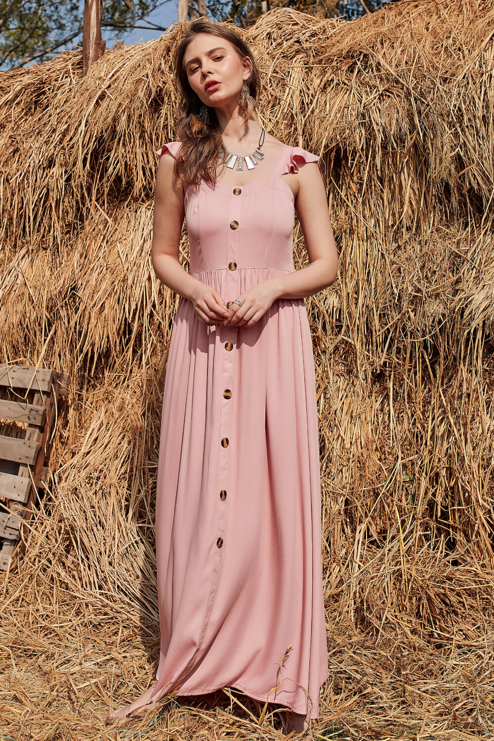 Stilla | Knap Rynket Trim Smocket Maxi Kjole Online