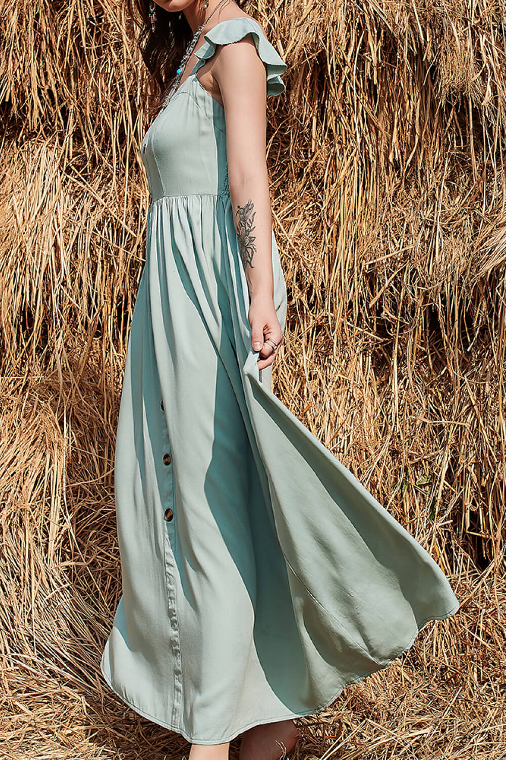 Stilla | Knap Rynket Trim Smocket Maxi Kjole Online