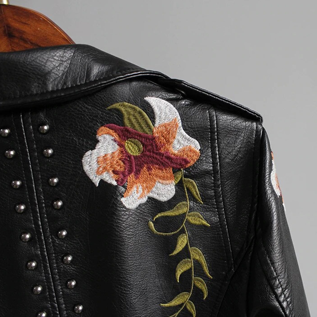 Stilla | Modekik Bikerjakke Med Blomsterbroderi Hot på udsalg