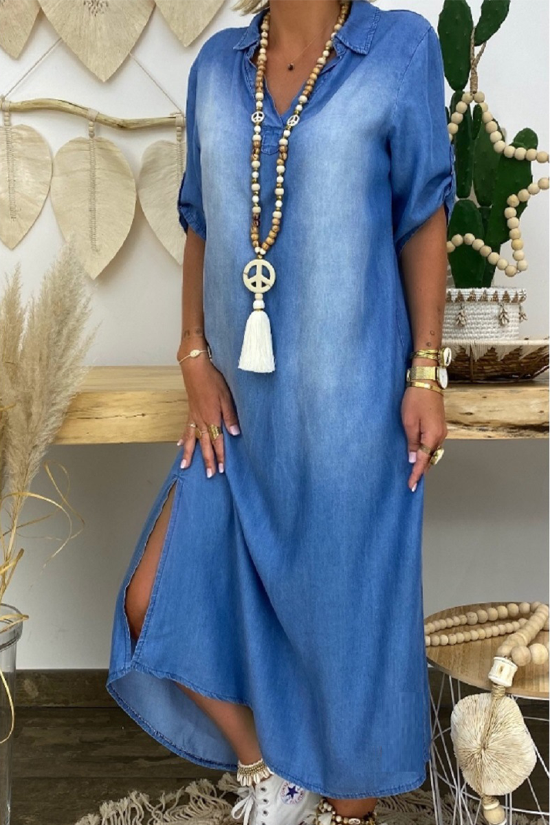 Stilla | Vend Krave Denim Stil Kjole Rabat