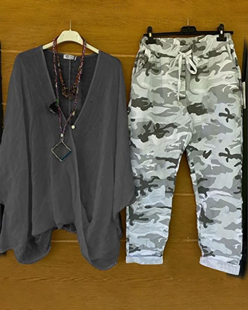 Stilla | Casual todelt sæt med camouflageprint Online Hot Salg