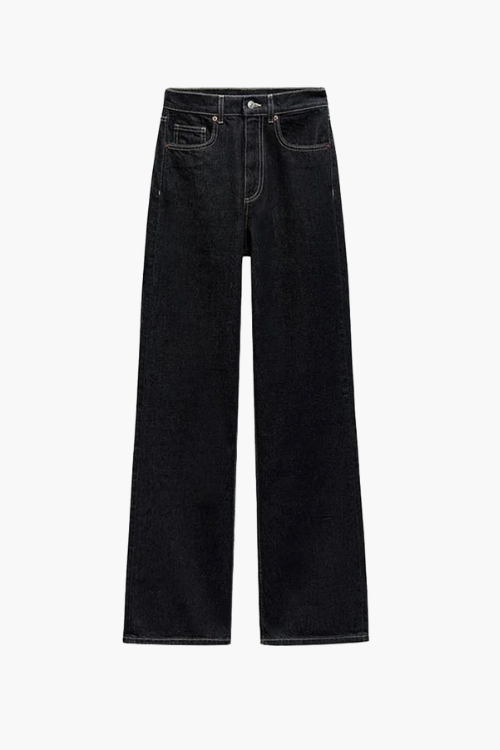 Stilla | Denim Sæt Elegant Taljeret Jeansjakke Med Bælte & Bred High Waist Bukser Online salg
