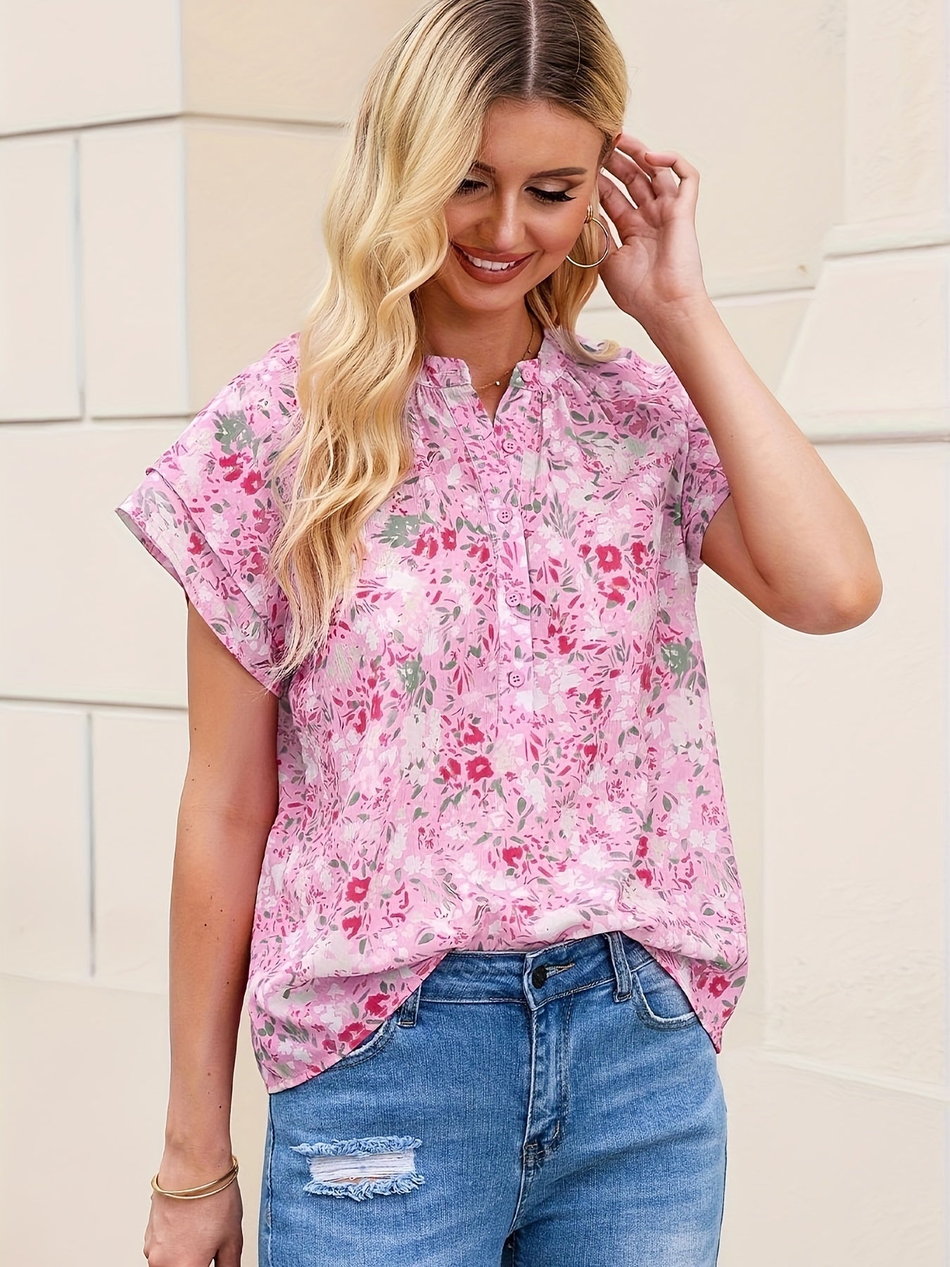 Stilla | Bluse med blomstermotiv og volanger Online nu