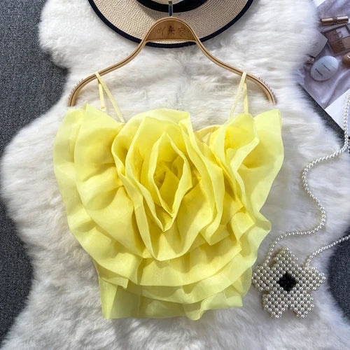 Stilla | Chic Årgang Rygløs Korsæt Bustier Tredimensionel Blomst Tank Top Koreansk Mode Sommer Strand Kvinder Sling Crop Top Udsalg