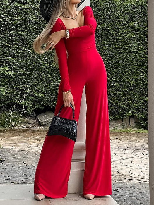 Stilla | Dame Jumpsuits Solid Firkantet Hals Langærmet Slim Fit Jumpsuit Online