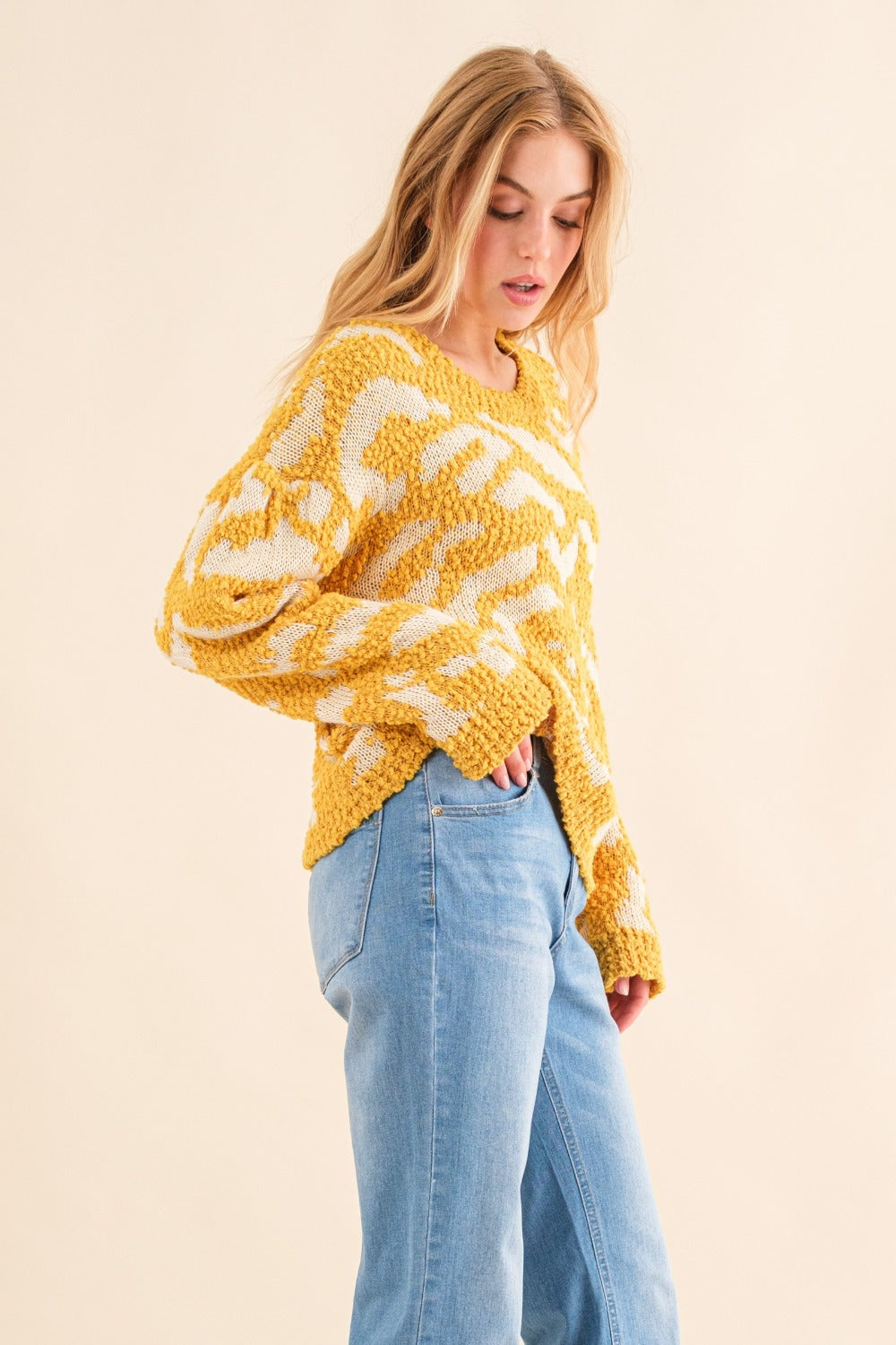 Stilla | The Why Fuld størrelse tekstureret mønster kontrast sweater Online Hot Salg