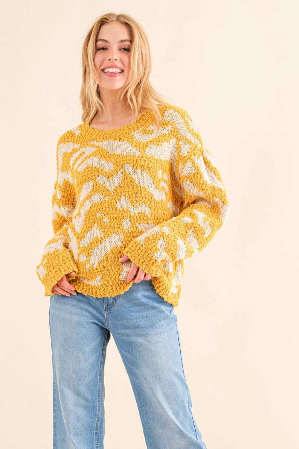 Stilla | The Why Fuld størrelse tekstureret mønster kontrast sweater Online Hot Salg