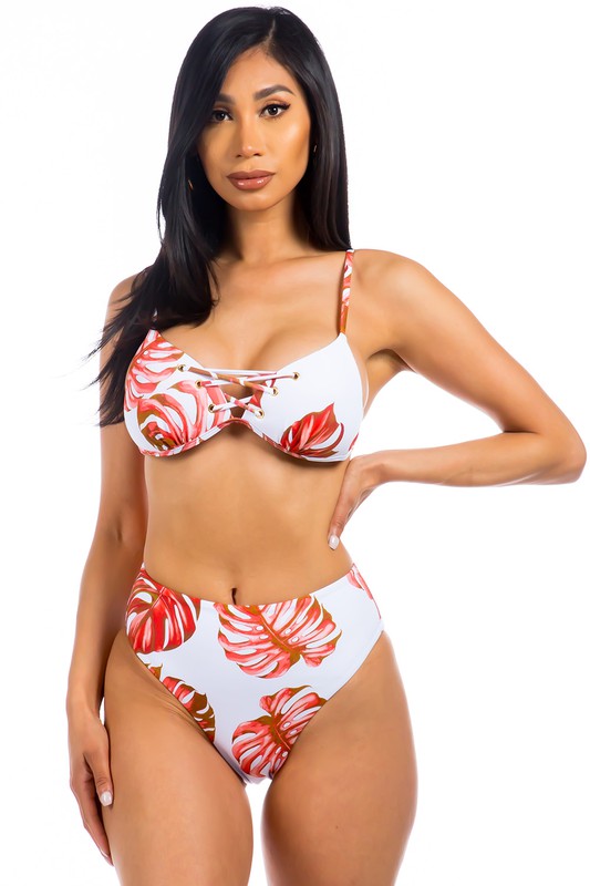 Stilla | Piece Tropical Leave Print Bikini Hot på udsalg