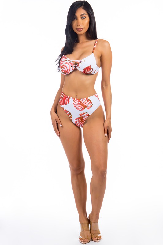 Stilla | Piece Tropical Leave Print Bikini Hot på udsalg