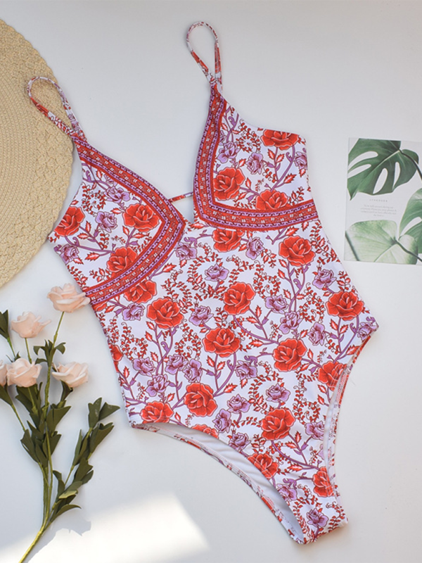 Stilla | Ny Sexy Retro Blomster Mønster Én-dels Badedragt Rabat