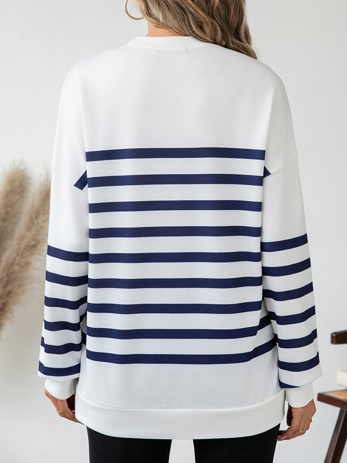 Stilla | Stribet Rundhalset Langærmet T-Shirt Online salg