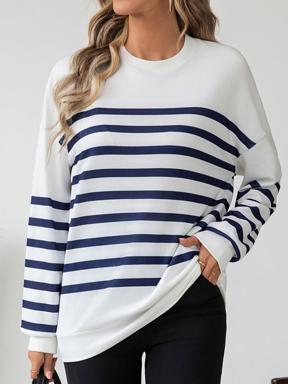 Stilla | Stribet Rundhalset Langærmet T-Shirt Online salg