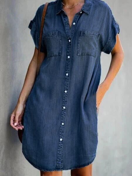 Stilla | Halvlang Kjole I Ensfarvet Denim Rabat