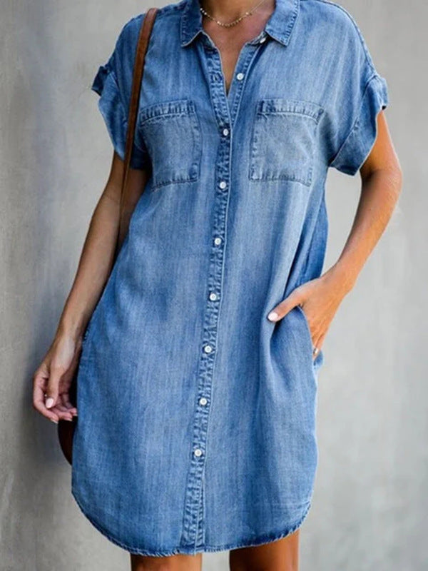 Stilla | Halvlang Kjole I Ensfarvet Denim Rabat