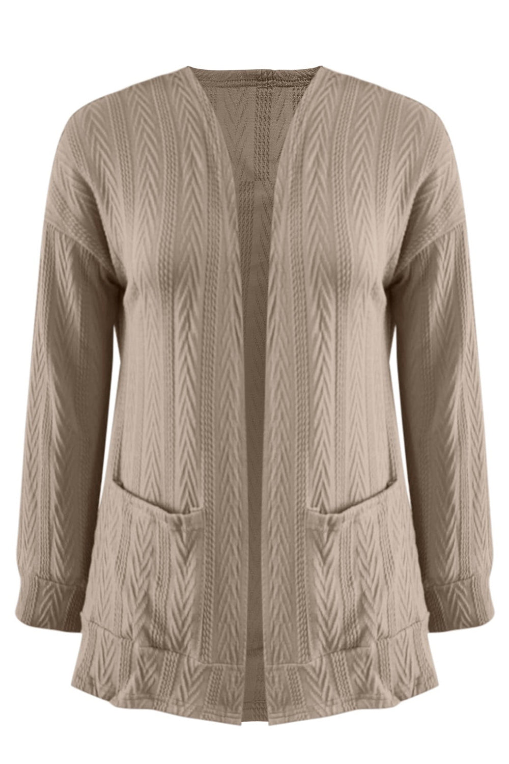 Stilla | Plus Size Tekstureret Åben Front Langærmet Cardigan Mode