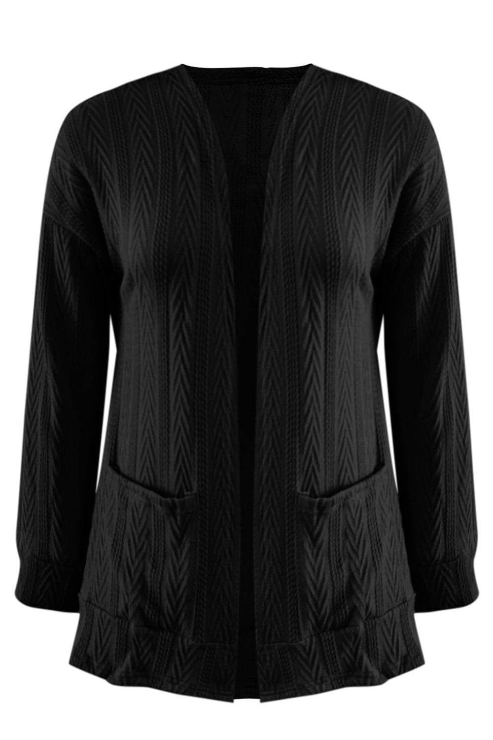 Stilla | Plus Size Tekstureret Åben Front Langærmet Cardigan Mode