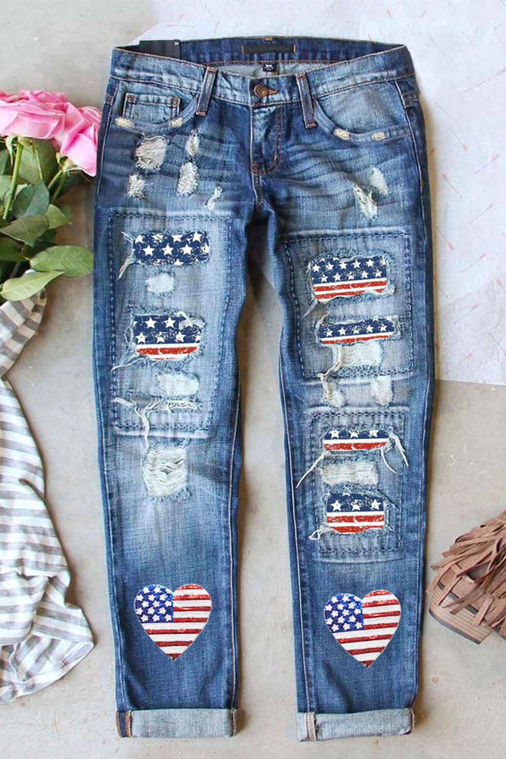 Stilla | Flag Distressed Straight Jeans