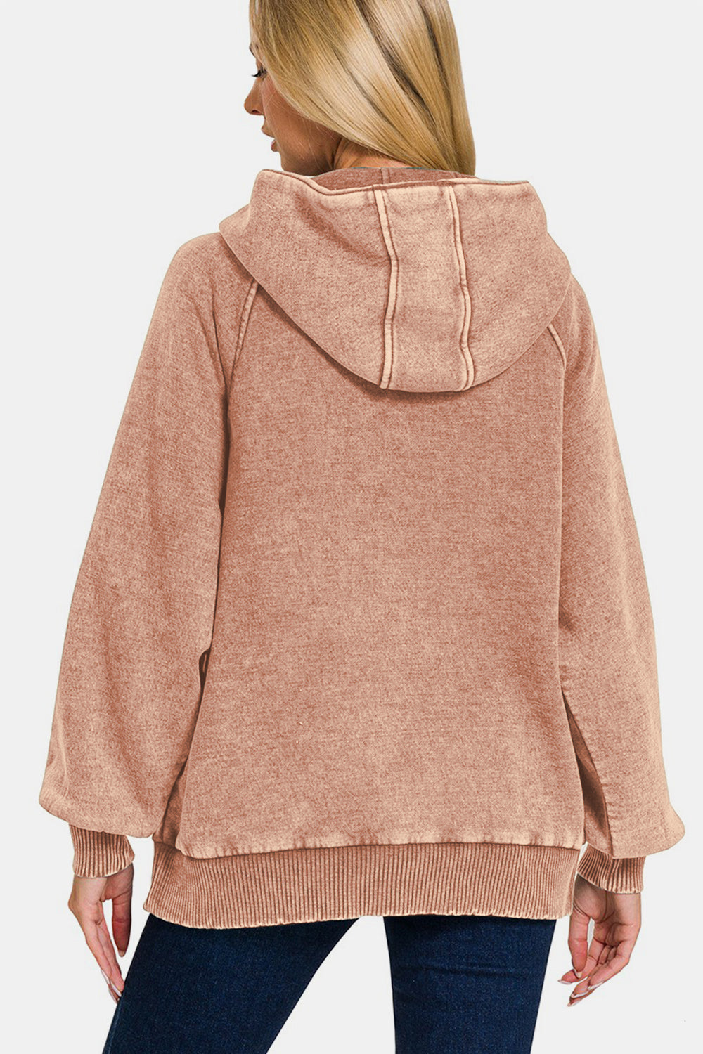 Stilla | Zenana Sweatjakke Med Kængurulomme Af Acid Vasket Fleece på udsalg