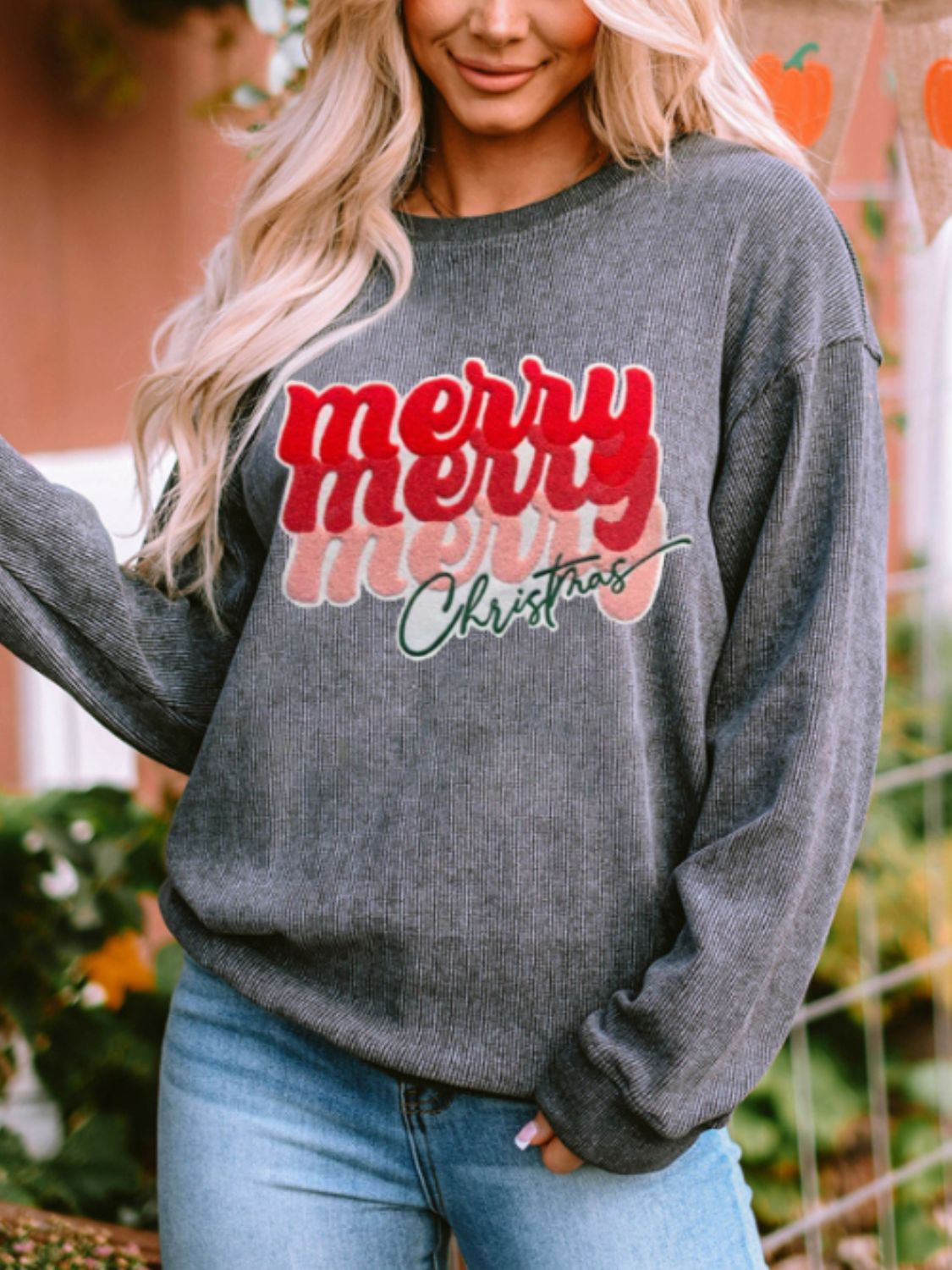 Stilla | Full Size GLAD JUL Rundhals Langærmet Sweatshirt