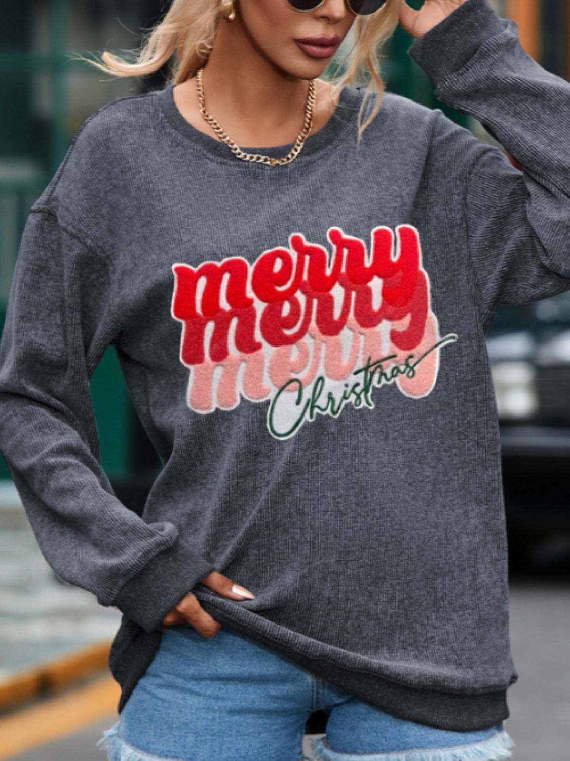 Stilla | Full Size GLAD JUL Rundhals Langærmet Sweatshirt
