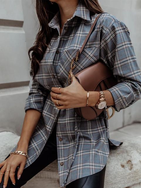 Stilla | Plaid Curve Hem Knap Op Skjorte Levere