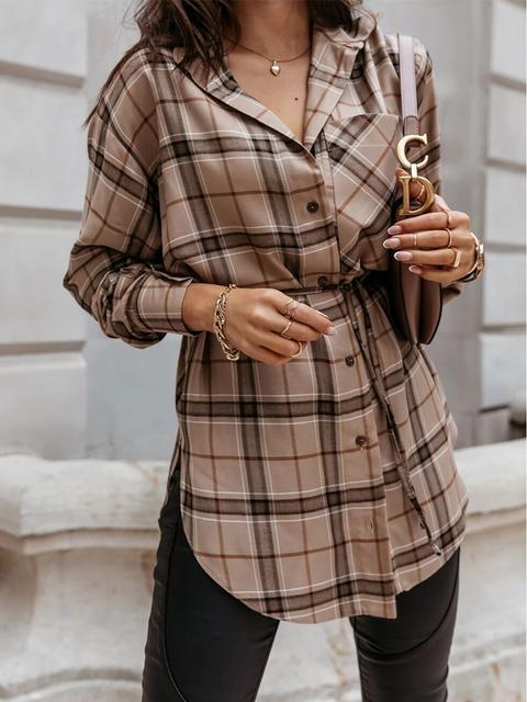 Stilla | Plaid Curve Hem Knap Op Skjorte Levere