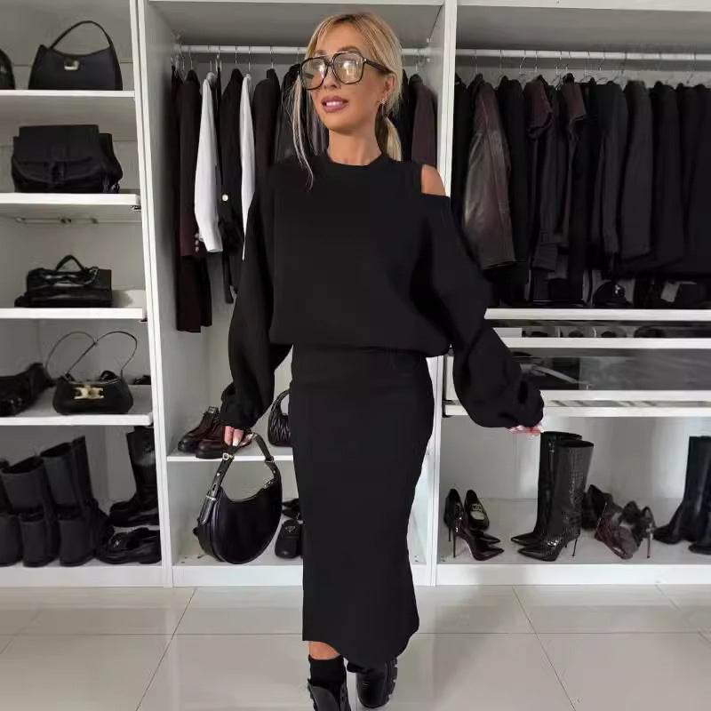 Stilla | Batwing Ærme Sweater og Lang Nederdel Sæt