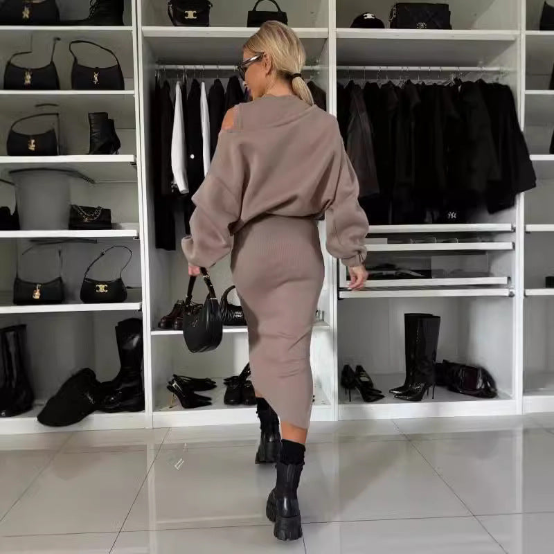 Stilla | Batwing Ærme Sweater og Lang Nederdel Sæt