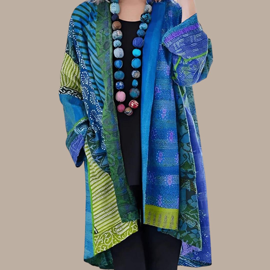 Stilla | Farverig Patchwork Kimono med Teksturerede Lag Online Hot Salg