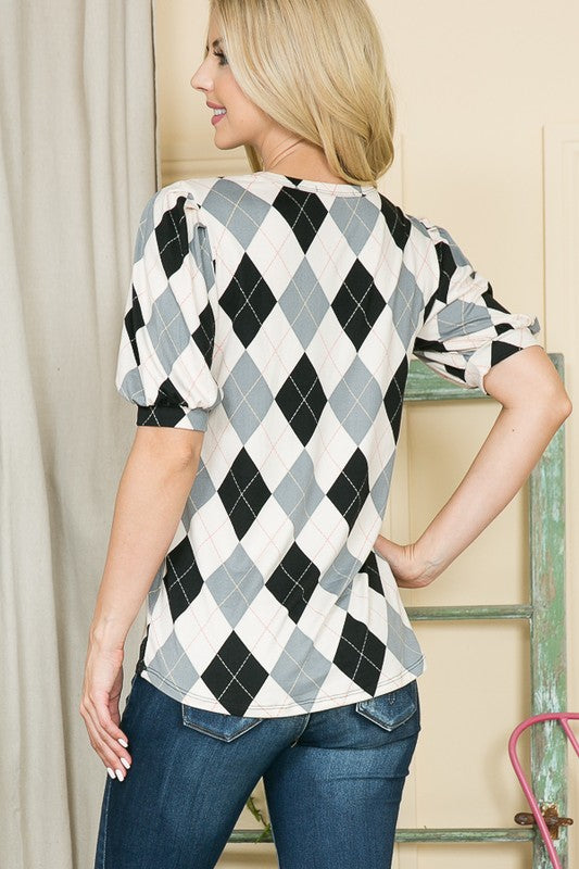 Stilla | Print Puff Sleeve Strik Jersey Top