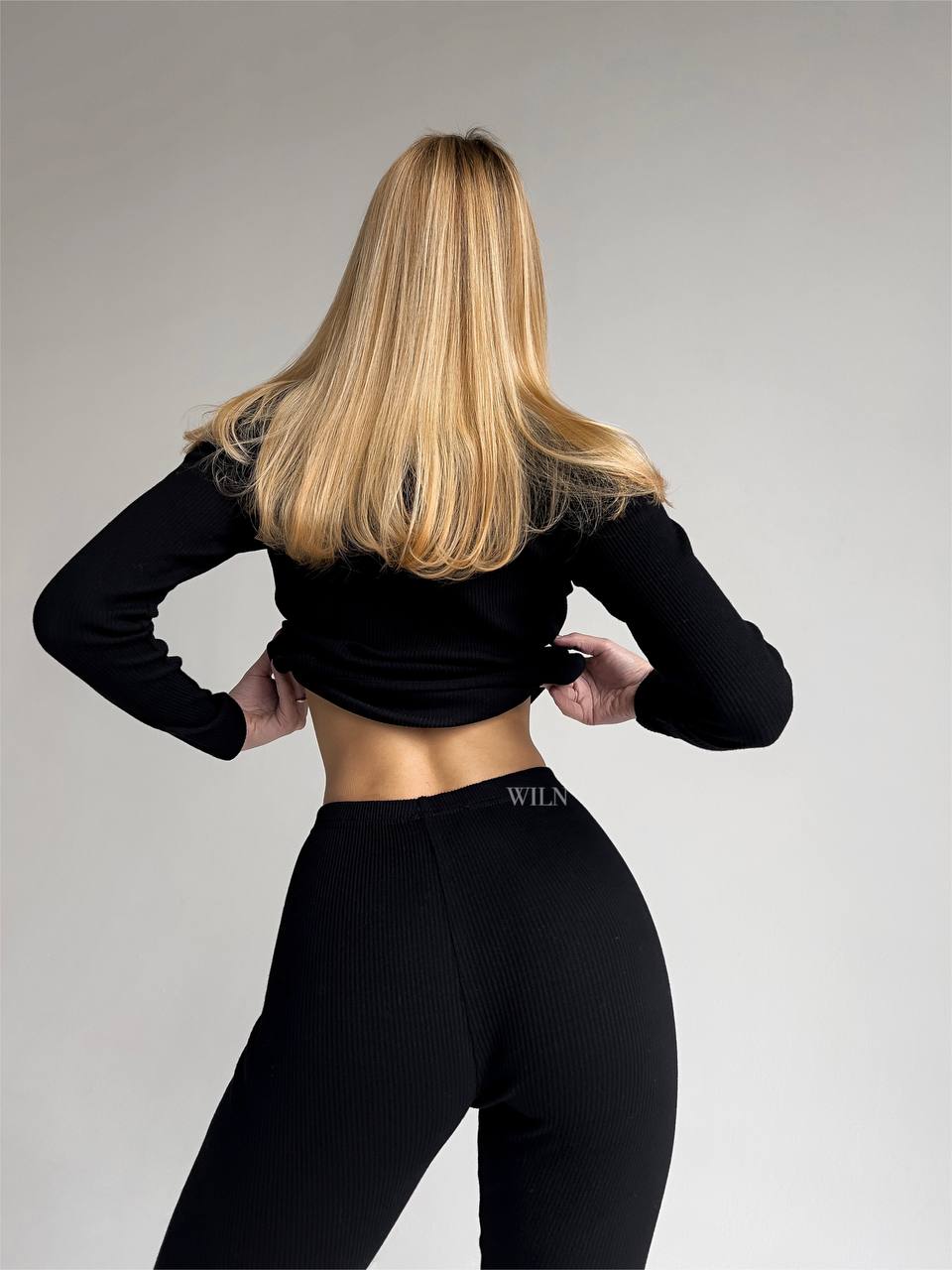 Stilla | Personaliseret Sort Ribbet Bomulds Loungewear