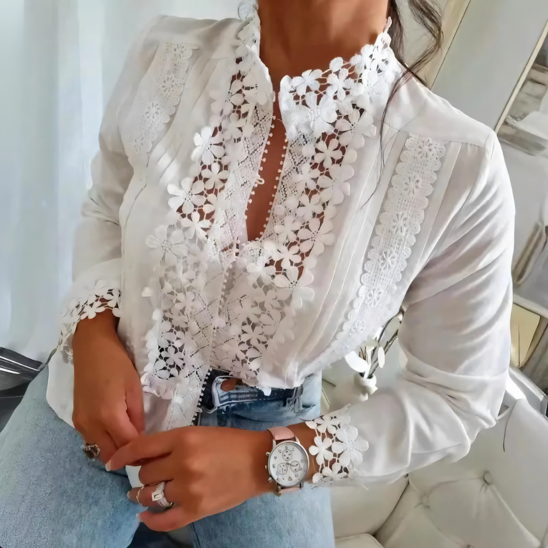 Stilla | Blomstret Bluse Med Blonde