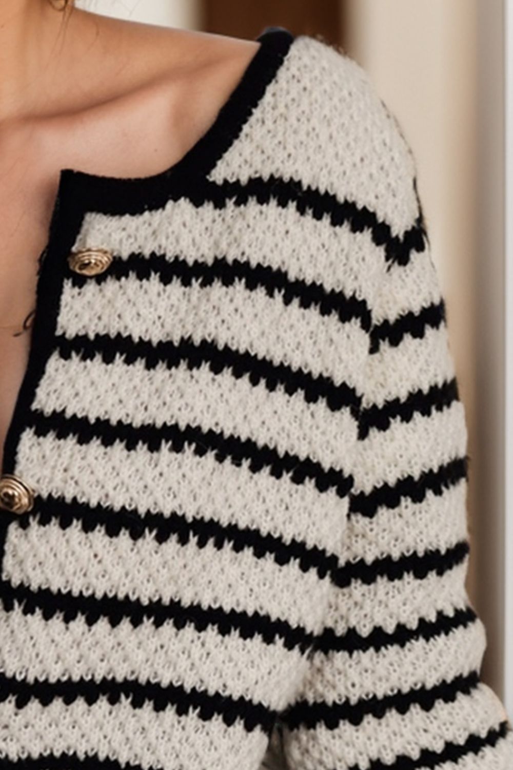 Stilla | Stribet Knaplukning Langærmet Cardigan