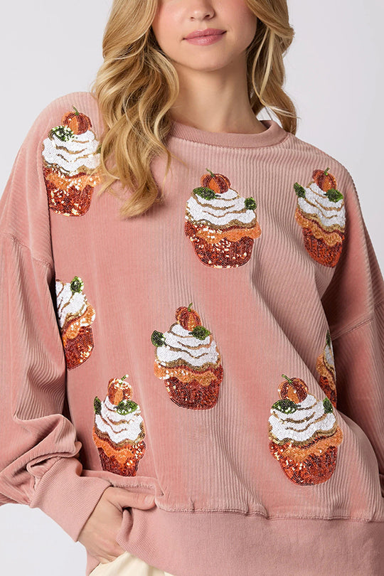 Stilla | Bred Sweatshirt Med Pumpkin Pie Til Jul Og Glitter Samt Rund Halsudskæring Hot på udsalg