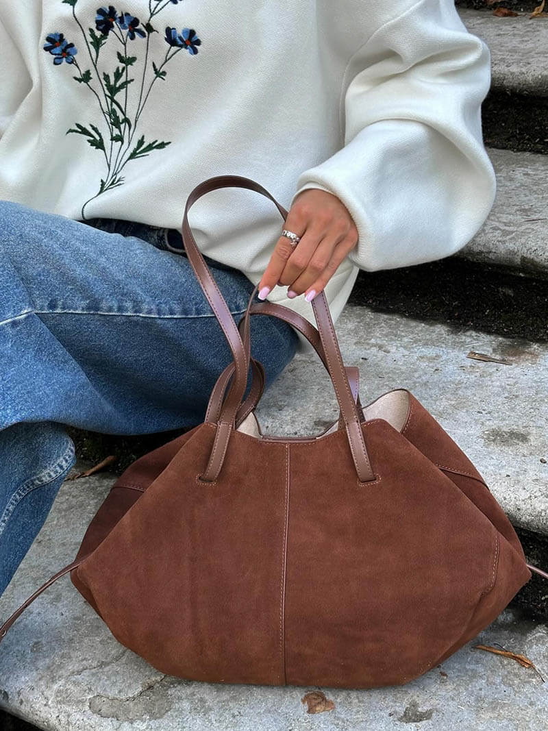 Stilla | Rummelig Dame Shopper Taske i Ruskind Online Hot Salg