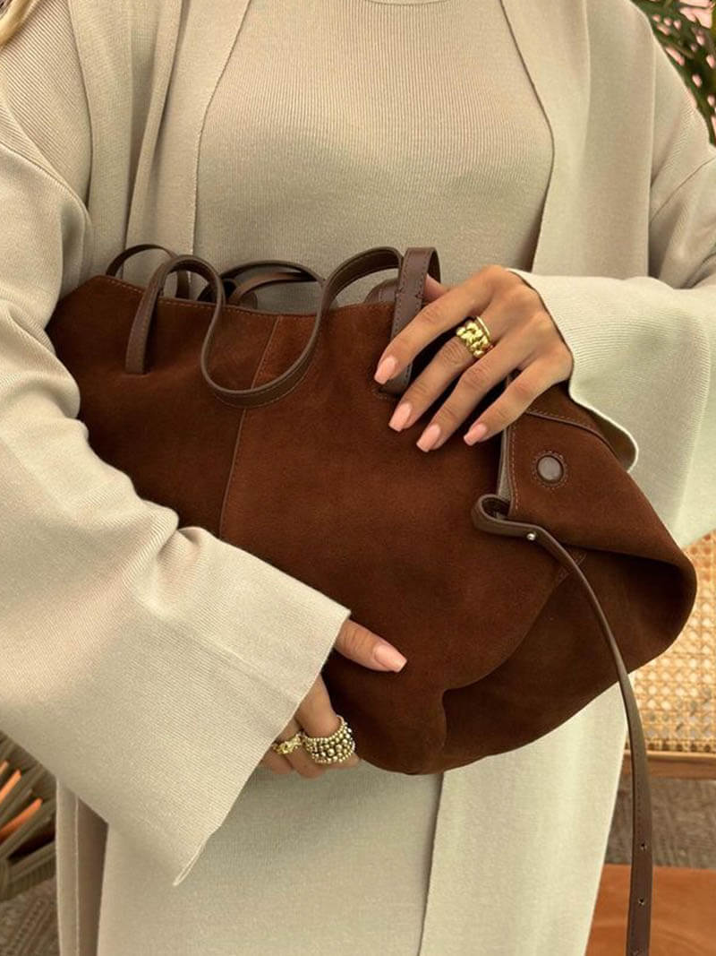 Stilla | Rummelig Dame Shopper Taske i Ruskind Online Hot Salg