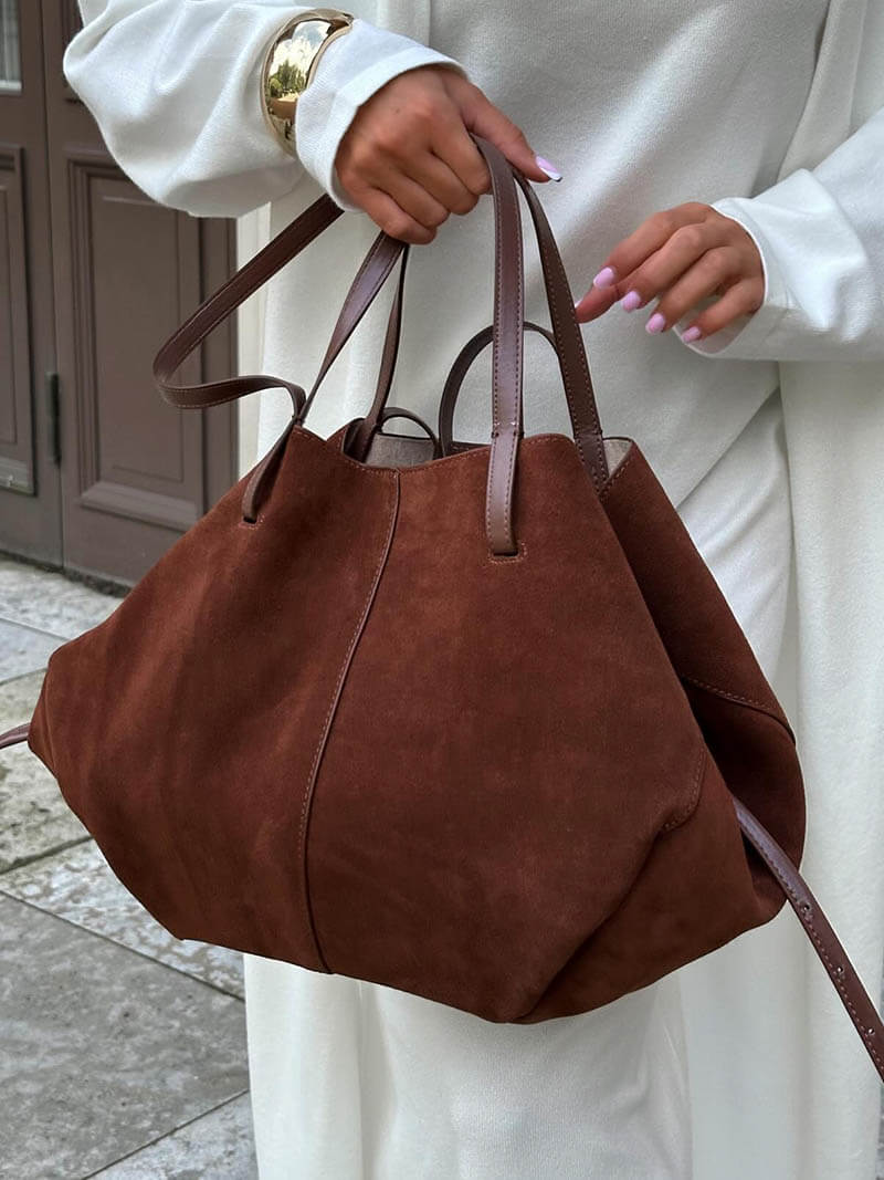 Stilla | Rummelig Dame Shopper Taske i Ruskind Online Hot Salg