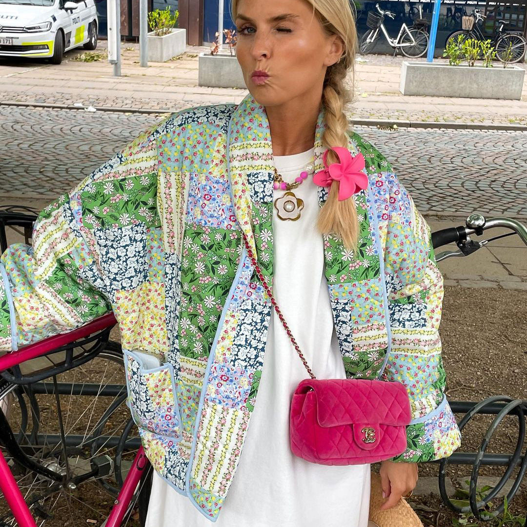 Stilla | Dame Dunjakke i Grøn Med Blomsterede Vintage Mønster Online Hot Salg