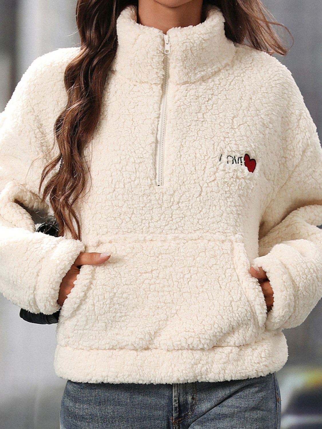 Stilla | Hjerte Halv-Zip Langærmet Teddy Sweatshirt
