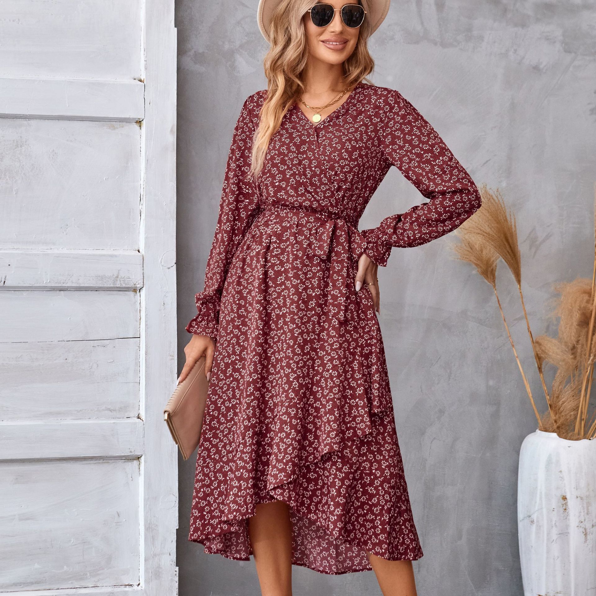 Stilla | Floral Ruffled Langærmet Kjole